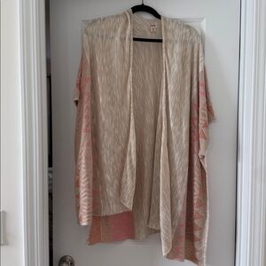 Beige and Pink Open Front Cardigan